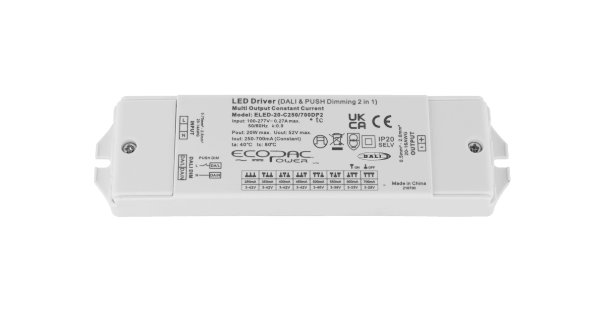 ELED-20-C250/700DP2 | Constant Current LED Drivers | Ecopac Power
